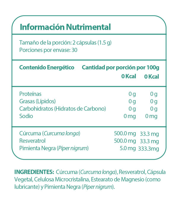2 frascos de Cúrcuma con resveratrol y pimienta negra con 60 cápsulas cada uno - Image 2